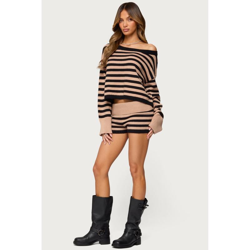 Saphi Striped Foldover Knit Shorts