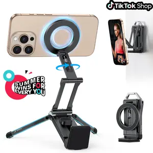 OMOTON Folding Magnetic KeyChain Tripod, Smartphone Keychain Tripod Stand - Folding Magnetic with 360° Rotating Ring Grip, Selfie Phone Holder Clamp, Carabiner for Travel#DealsForYouDays