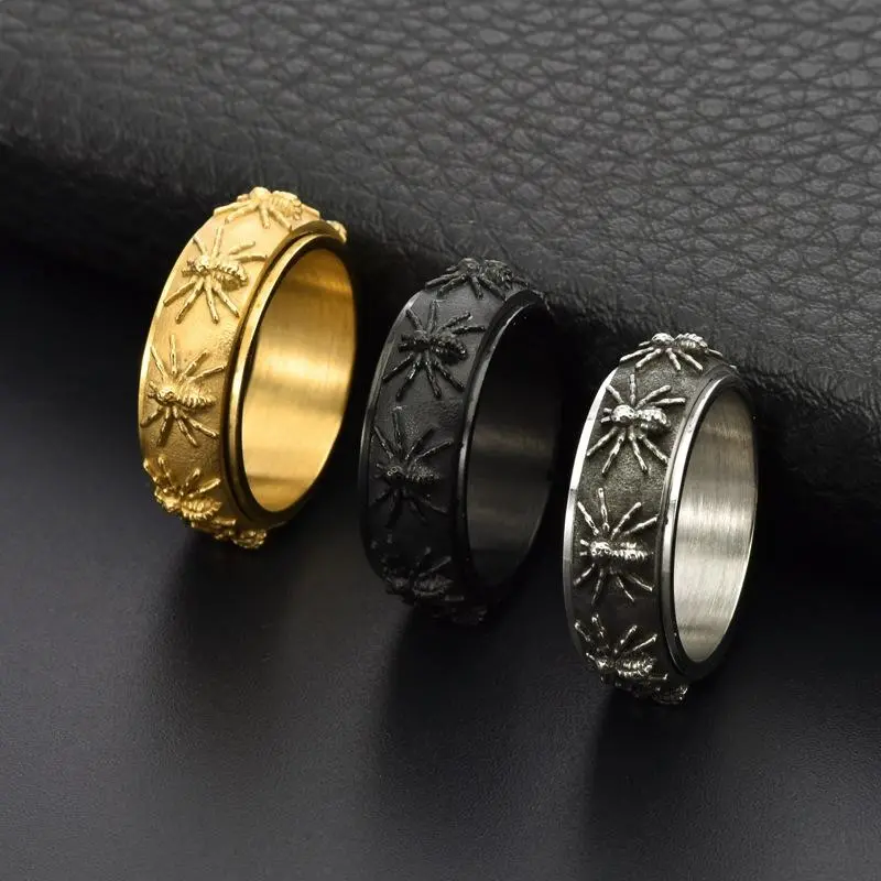 1pc Titanium Steel Rotatable Spider Male Ring - Elegant Retro, Geometric Alternative Style, Beautiful Daily Wear Hip-Hop Special Gift Jewelry, Beautiful Rings, Alternative Style Rings