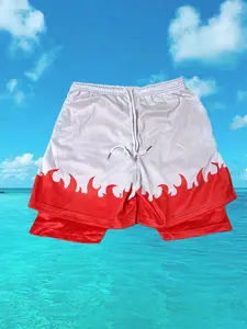 Men's Fire Print 2 in 1 Gym Shorts, Athletic Shorts, Casual Breathable Quick Drying Shorts for Outdoor Workout Running, Mens Sport & Outdoor Clothing for Summer