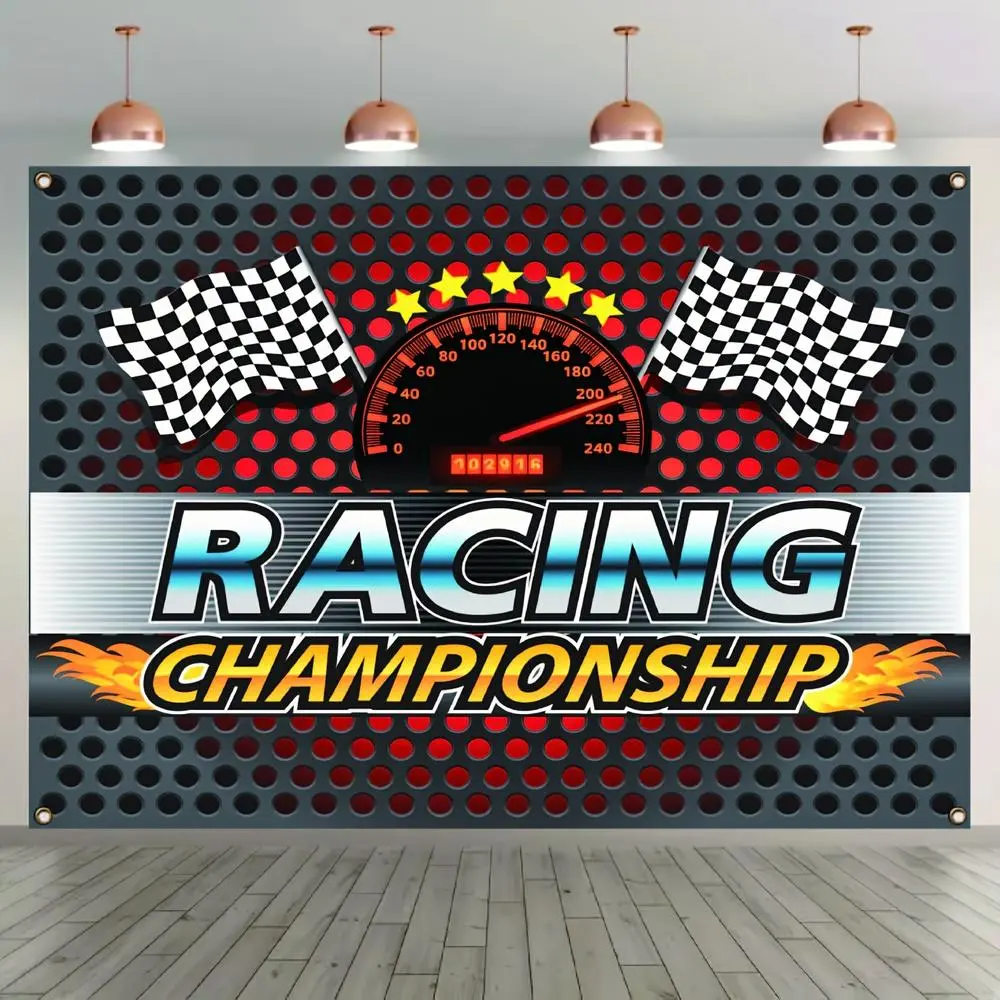 1pc Racing Championship Party Banner - Vibrant Polyester Design with Dashboard & Flames, Perfect for Photography Backdrops, Race Car Themed Events, and Championship Celebrations, Racing Event Decor White