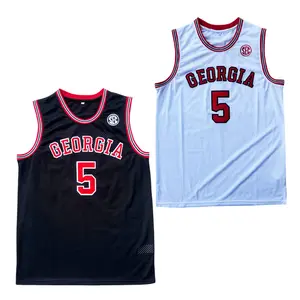 Men's Retro #5 Basketball Jersey Anthony Edwards Georgia College Embroidery V-neck Mesh Ventilation Outdoor Sportswear Large Size S-XXL Black White