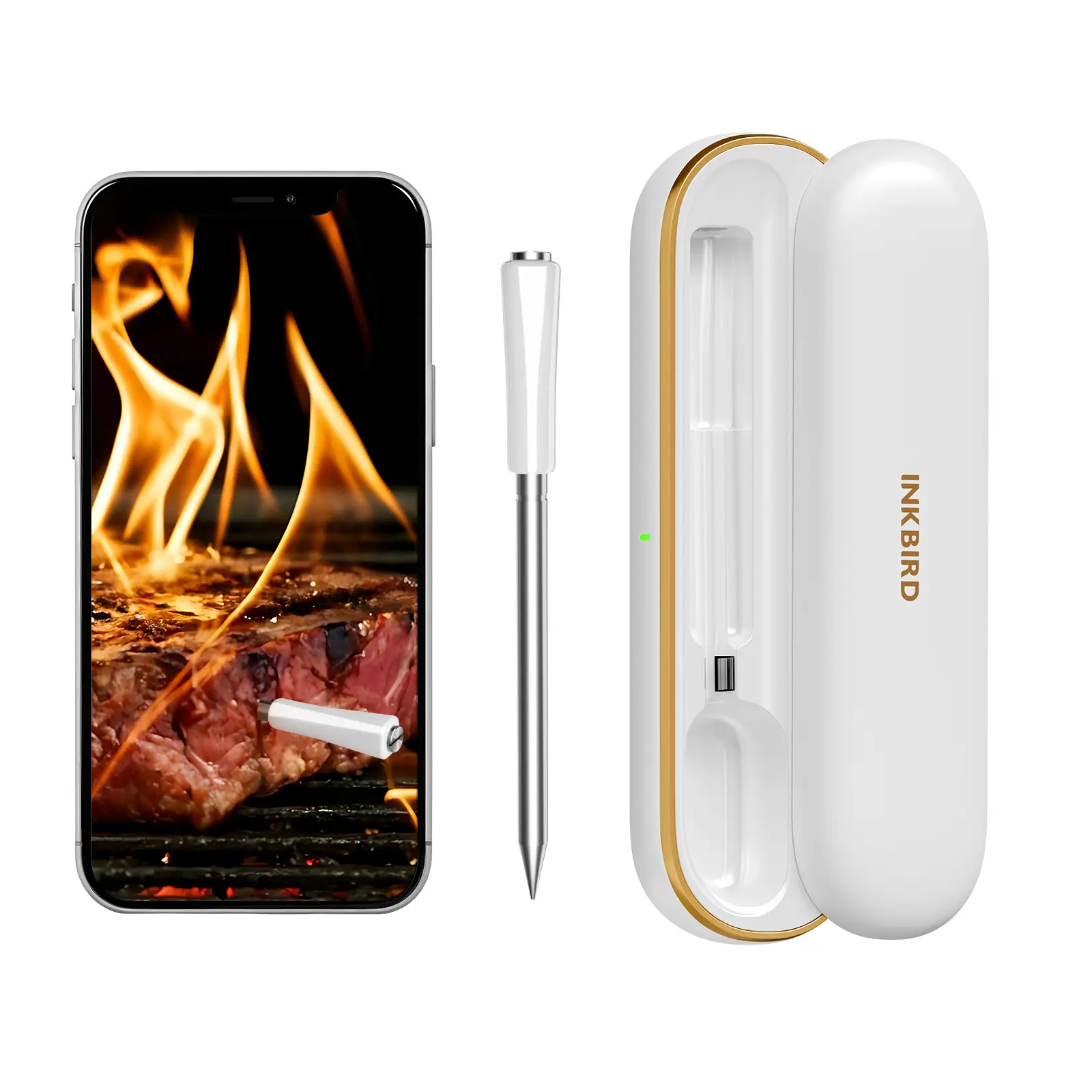 INKBIRD Ceramic Multi-Sensor Bluetooth Kitchen Thermometer with Stainless Steel Meat Probe, Waterproof, iOS & Android Compatible, Ideal for Outdoor Grilling & Rotisserie Ovens, Precise Measurement Kitchen Utensil,summerwins