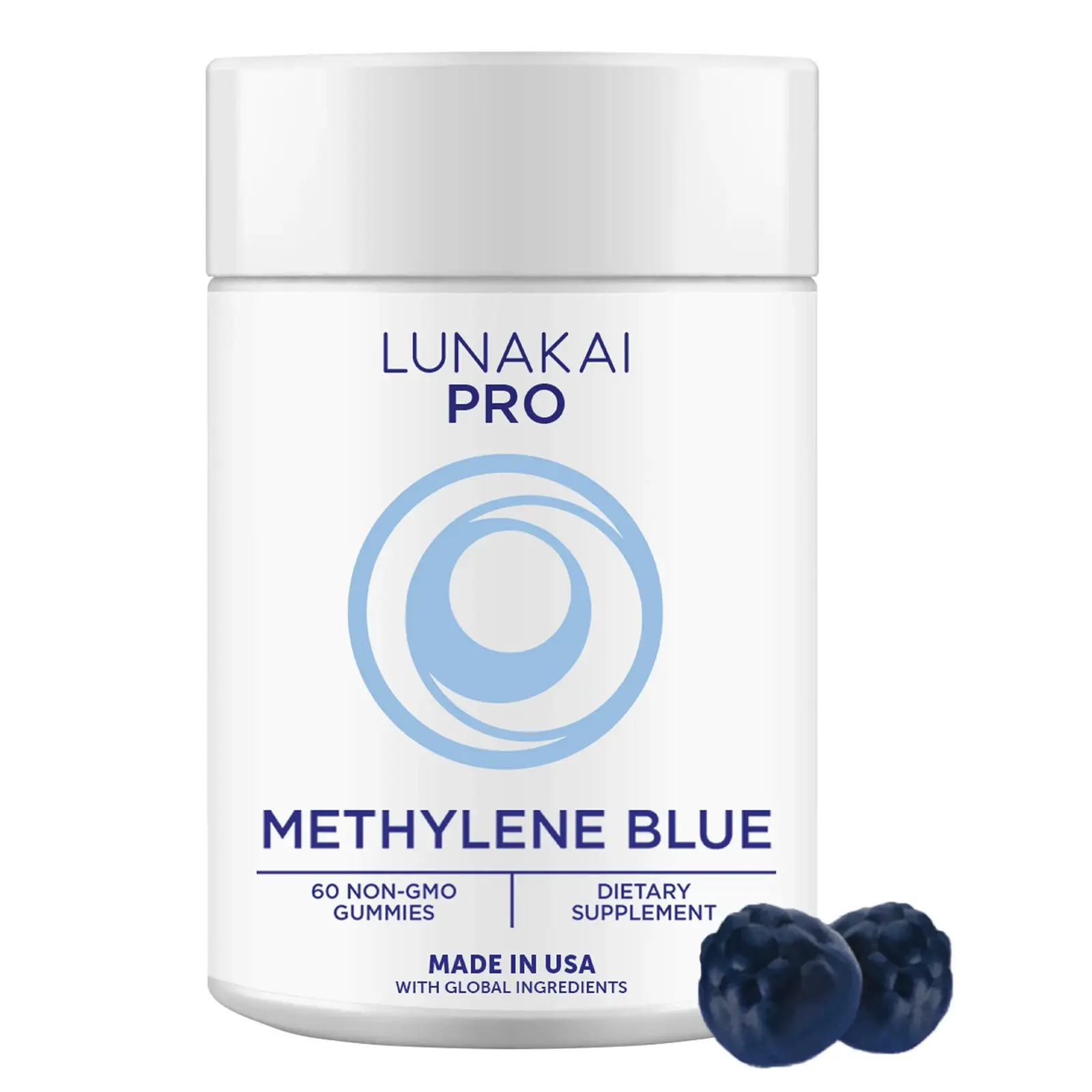 Lunakai USA Made USP Grade Methylene Blue Gummies 20mg with CoQ10 & Vitamin C - Daily Wellness Support, Non-GMO, 60ct