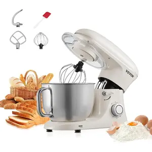 VEVOR Stand Mixer, 6 QT Dough Mixer, 660W 6+ P Speeds Tilt - head Food Mixer with Stainless Steel Bowl, Dough Hook, Wire Whip, Flat Beater, Scraper, Household Stand Mixer for Baking Mixing, WhiteVEVOR Super Brand Day