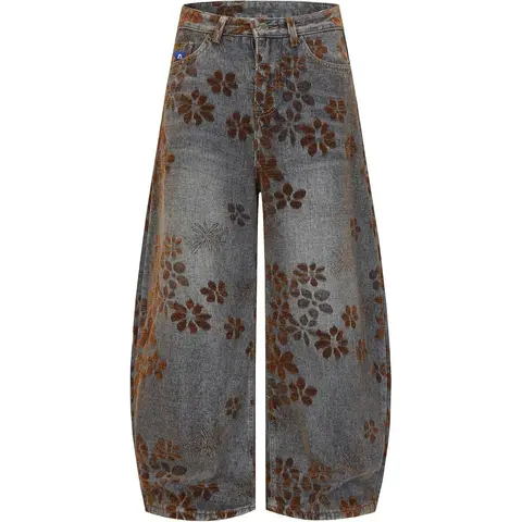 Aelfric Eden Floral Baggy Barrel Jeans Womens Wide Leg Jeans Vintage Harajuku Y2k Casual Denim Pants
