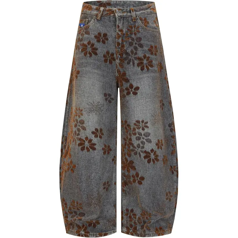 Aelfric Eden Floral Baggy Barrel Jeans Womens Wide Leg Jeans Vintage Harajuku Y2k Casual Denim Pants