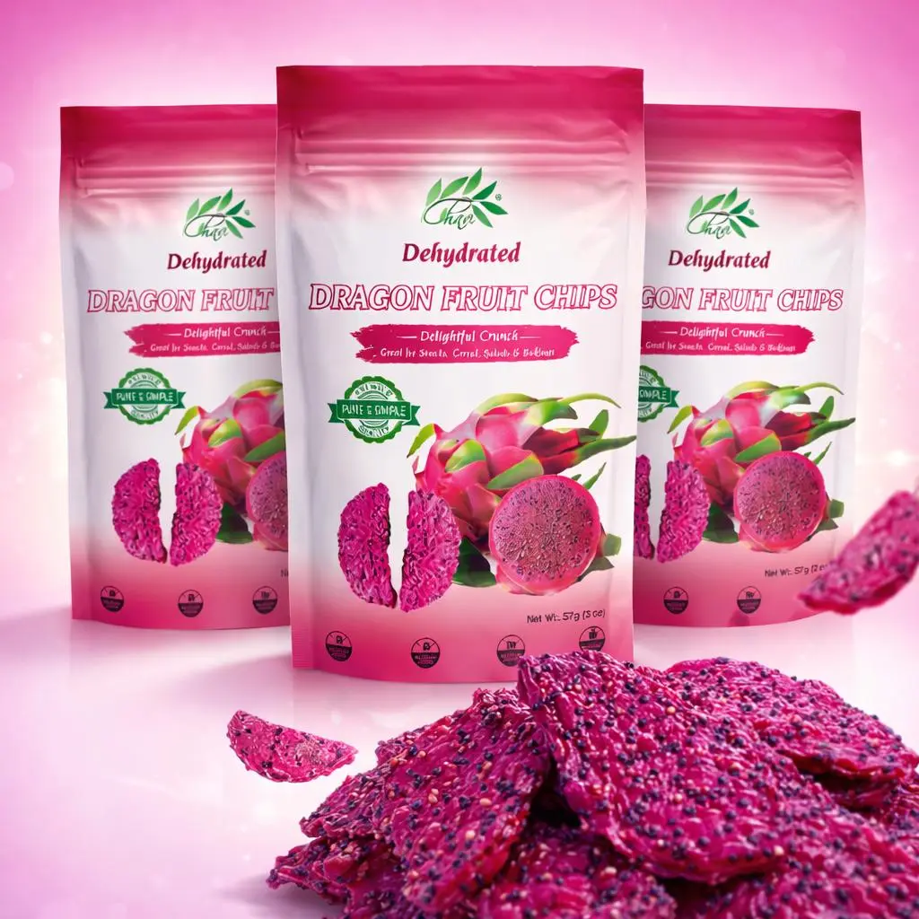CHAVI Dried Dragon Fruit Chips - 3-Pack of 2 Oz Bags - Healthy Super Snack, Naturally Sweet, No Added Sugars or Preservatives, Non-GMO, Vegan, Gluten-Free