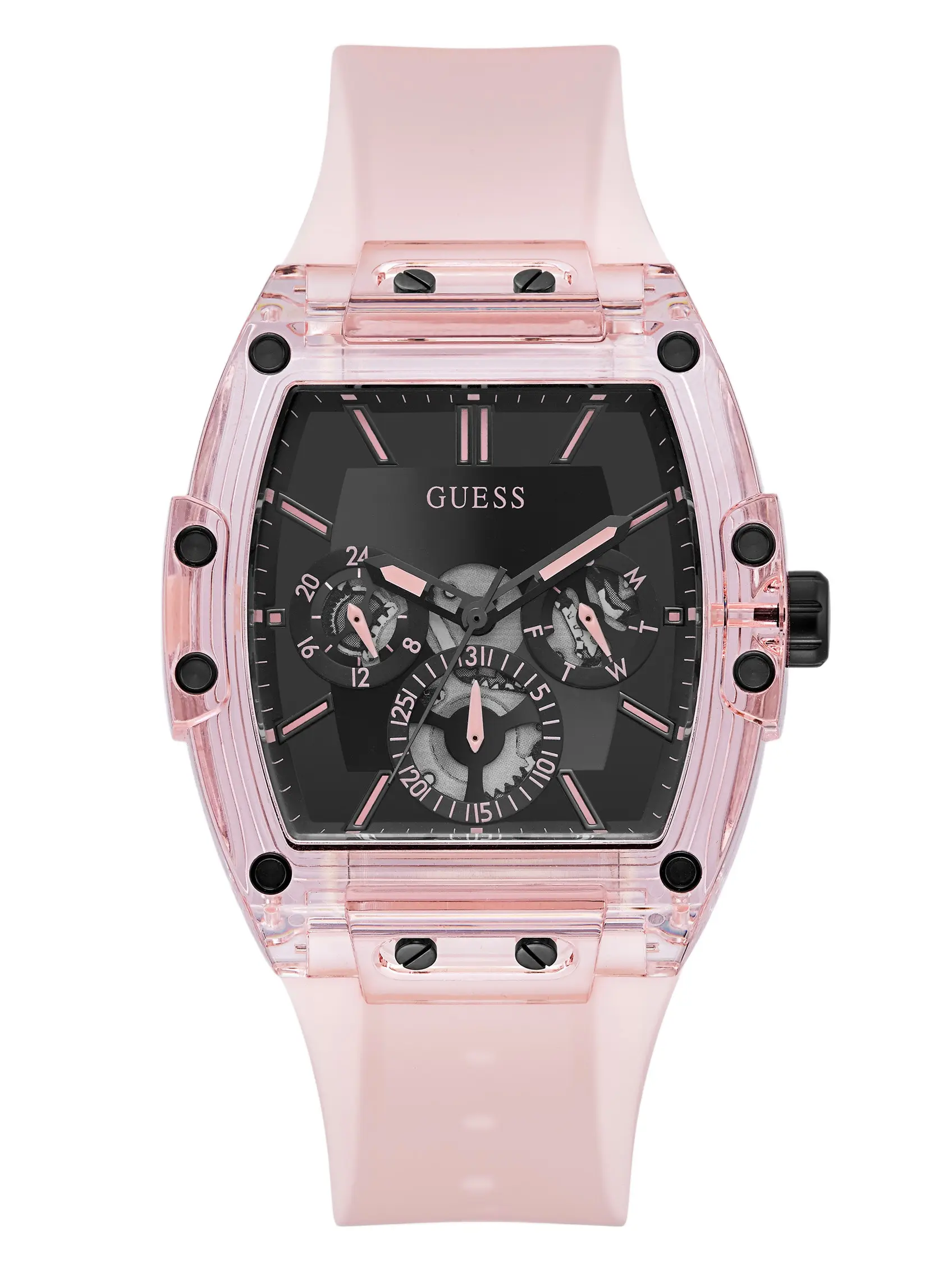 GUESS Male Pink Plastic and Silicone Multifunction Watch