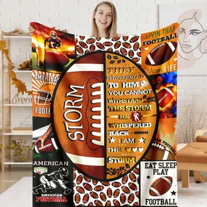 American Football Storm Print Throw Blanket, Soft Flannel Fleece Blanket, Warm Breathable Napping Blanket for Home, Office and Travel, Cozy Bedroom Decor, Soft Blanket, Soft Comfy Blanket