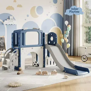 8-in-1 Toddler Slide Playset for Indoor & Outdoor, built with climber, basketball hoop, telescope, crawl tunnel and storage for backyard and courtyard kid activities