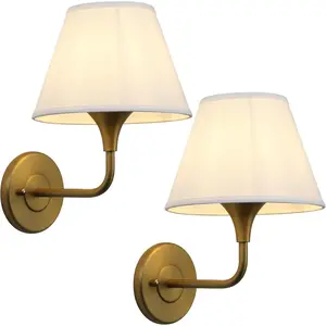 Wall Sconces Set of 2 Traditional Gold Sconce with 6.3" High Linen Lampshade Hardwired Set of Two Wall Light for Living Room Bedroom Hallway Bathroom Stairs Kitchen