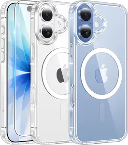 iPhone 17 Case Clear: Magnetic Phone Cases with Screen Protector Drop Proof Compatible with Magsafe Slim Anti Yellowing Rugged Shockproof Protective Transparent Cell Cover-Clear