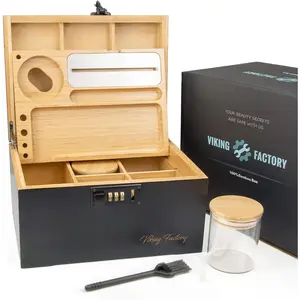 Lockable Storage Box with Combination Lock - Compact Bamboo Wooden Organizer with Tray, Discreet Private Storage for Home, Size 9.5 x 7.1 x 5.3 in