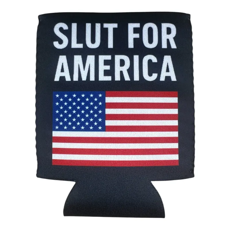 Slut For America Beer Can Sleeve - High-Quality Party Drinkware Patriotic Funny Beer Holder Can Coolie Bottles, Indoor & Beach Use - Utensils, Kitchen, Friends