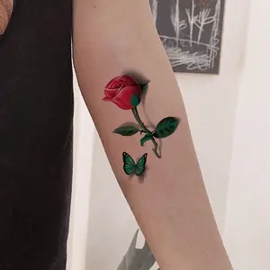 3D Rose Butterfly Tattoo Sticker, Realistic and Vibrant, Waterproof and Safe, Perfect for Arms and Clavicles, Long-Lasting and Non-Fading