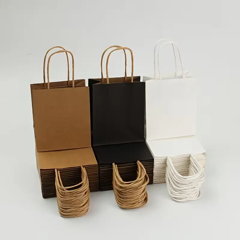 Small Size Multipurpose Shopping & Merchandise Bags - Brown White Black Kraft Paper Bags with Handles for Jewelry Display, Party Favors, Retail & All Holiday Gifting