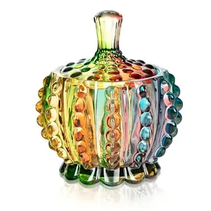 Rainbow Multi-Color Glass Jar with Lid, Elegant Crystal Texture, Perfect for Weddings, Parties, Buffets, Jewelry Display