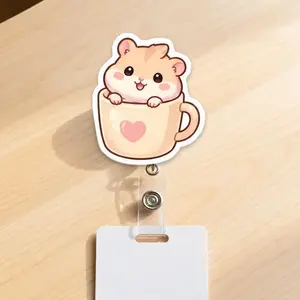 Cute Capybara Badge Reel Style 1 – Kawaii Acrylic Retractable ID Holder, Nurse Teacher Student Animal Lover Gift BMX