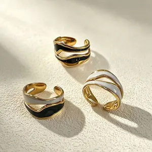 Fashionable and Unique Stainless Steel Women's Irregular Ring, New 18k Gold Plated Hollow Jewelry Accessory
