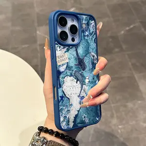 Magnetic Stylish Case for iPhone 17 16 E Pro Max 15 Plus 14 13 12 11 XS XR, Cute Ocean Map Collage Print | Shockproof, Silicone, Trendy, Protective, and Aesthetic