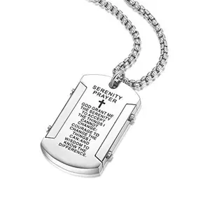 Stainless Steel Christian Cross Serenity Prayer Religious Pendant Necklace Bible Verse Dog Tag for Men 24 Inch Chain