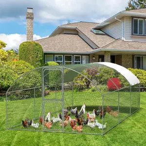 Large Metal Chicken Coop for Chickens - Heavy Duty Galvanized Steel Poultry Cage with Hexagon Mesh & 210D Oxford Fabric Cover - Waterproof UV-Protected Outdoor Chicken House for Backyard Farm Ranch-9.8'x 19.7'x 6.6'