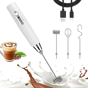 Cordless Rechargeable Handheld Milk Frother, 3-Speed Mode, 3 Detachable Stainless Steel Whisks, USB Charging, Compact Kitchen Gadget for Latte, Cappuccino, Cordless Milk Frother, Kitchen Gadgets