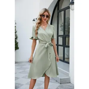 Tie Waist Flutter Sleeve Surplice Dress