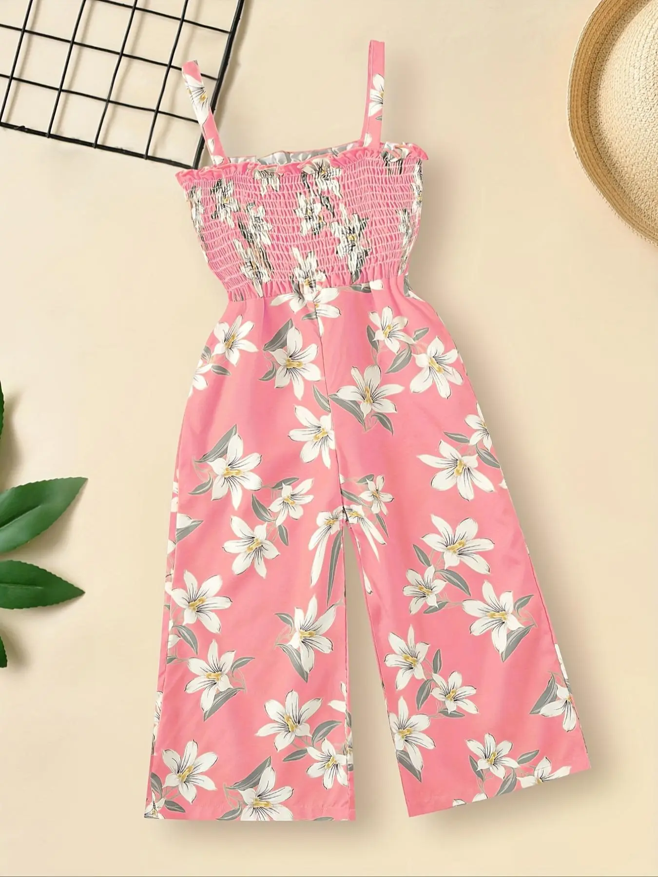 Girls' Cute Casual Everyday Vibrant Floral Print Jumpsuit Summer New Full Body Flower Pattern Vacation Travel Style Fitted Pants Outfit