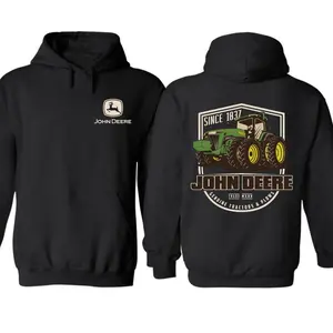 🚜[Graphic hoodie]John Deere Tractor Hoodie – Vintage Green Farm Tractor Graphic with Official Logo, Sand Color Pullover, Unisex Fit, Classic Country Workwear for Fall & Winter, Cozy Oversized Hoodie, Perfect Farmer Gift, Men & Women Streetwear Hoodie
