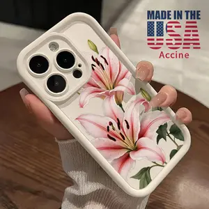 Soft Phone Case for iPhone 16 15 14 Pro Max 13 12 11 XR XS Plus E Romantic Bloom Lily Pattern TPU Bumper Camera Lens Protection Rugged Durable Phone Cover