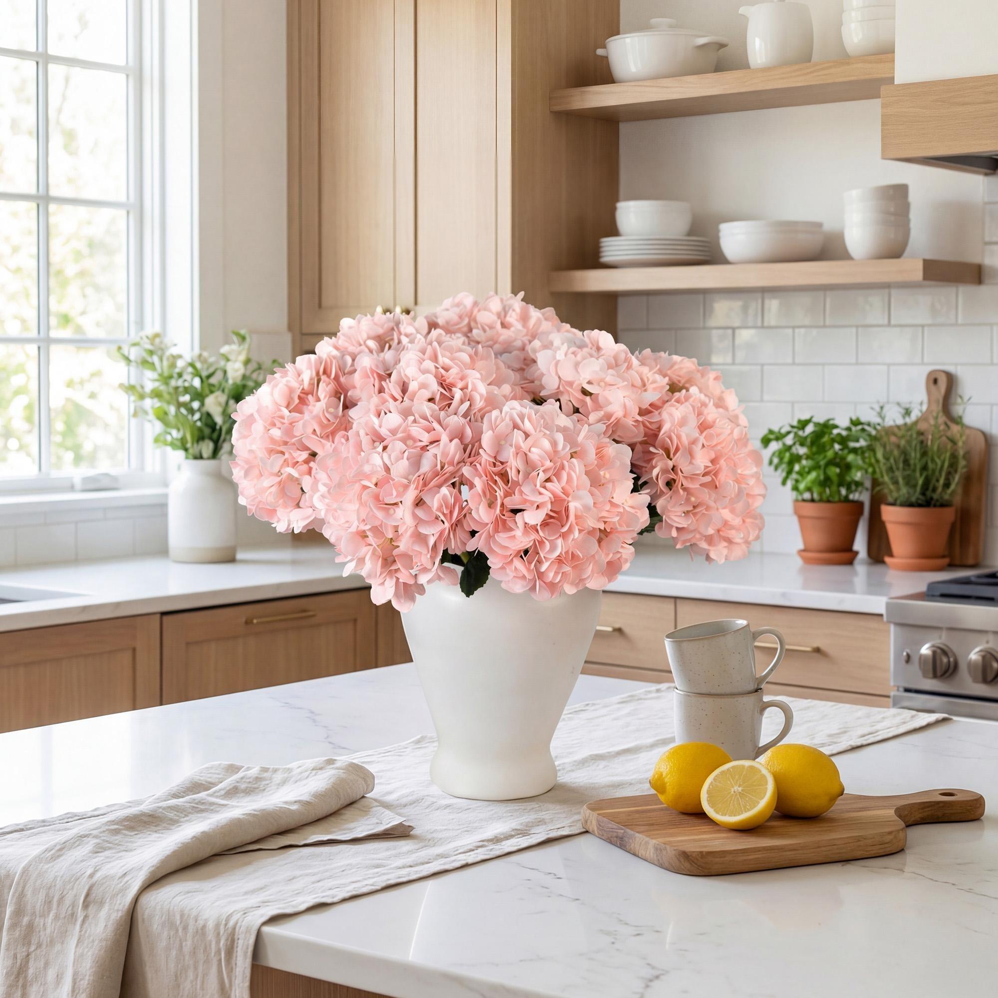 Faux Silk Hydrangea Flowers, 5/10 Pcs Artificial Hydrangea Bouquet, Real Touch Fake Floral Decor for Home Living Room Bedroom Dining Room, Wedding Party Baby Shower Arrangements, Artificial Plants Flower Set