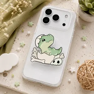 Baby Dinosaur Phone Grip, Kawaii Dino Egg Magnetic Pop Socket & Kickstand, Acrylic Phone Holder for iPhone, Pastel Aesthetic Phone Accessory Gift - Chibi Green Dinosaur MagSafe Phone Grip