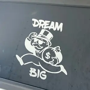 Dream Big Monopoly Decal - White Graphic with "DREAM BIG" Text and Money Bag Design Car Decorative Sticker