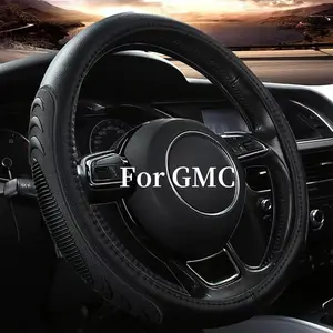 Leather Steering Wheel Cover for GMC Sierra 1500 2500 3500, 14.5-15inch Car Steering Wheel Cover with Anti-Slip Massage Particles (Black)