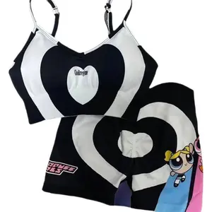 Creativity The Powerpuff and Girls Series Sportswear Kawaii Cartoon Character Cute Printing Breathable Fashion Shorts Suit