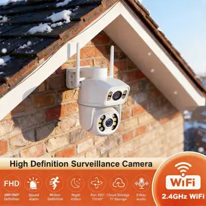 JIESUDA 8MP Full HD Security Camera Outdoor 2.4G WiFi PTZ 6MP Dual Lens 360° View AI Detection Auto Tracking 24/7 Recording Waterproof IP65 Monitoring Audio Speaker SD Card Black-1Pc Wireless Connection Remote