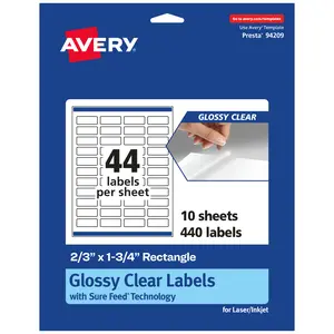 Avery Glossy Clear Rectangle Labels with Sure Feed, 2/3" x 1-3/4"