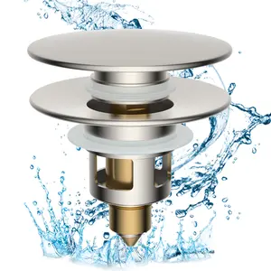 Hibbent  All Metal Bathroom Sink Stopper, Universal Pop Up Drain Strainer, Brass Bullet Core Push Type Sink Stopper for 1.1''~2.3'' Basin, Big Push Button, Anti Clogging Filter