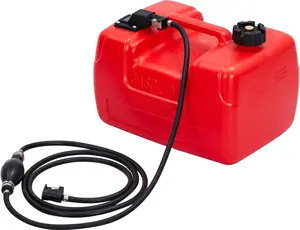 Portable Plastic Container 3 Gallon, 12L Transfer Tank with Hose Line, i-Shaped Handle, Water Level Indicator, Easy to Carry