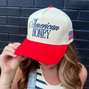 American Honey Trucker Hat - Patriotic American-Themed Cotton Cap, Unisex Vintage 4th of July Accessories with Flag Graphic, America Printed & Simple Stitch Designs for Independence Day,summerwins