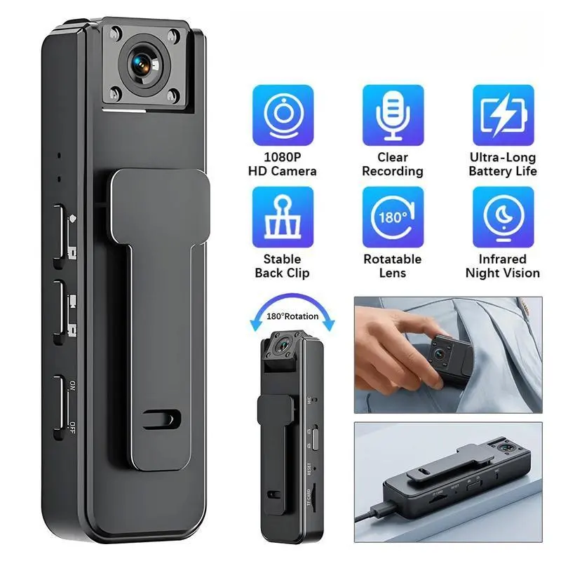 1080P HD Body Cam—Wireless Wearable Vlog Camera with Night Vision, 180° Rotatable Lens & Long Battery Life Card Camcorder Flash Rechargeable