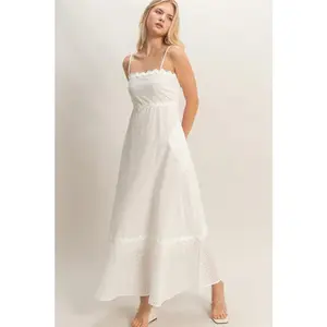 Scallop Trim Eyelet Midi Dress