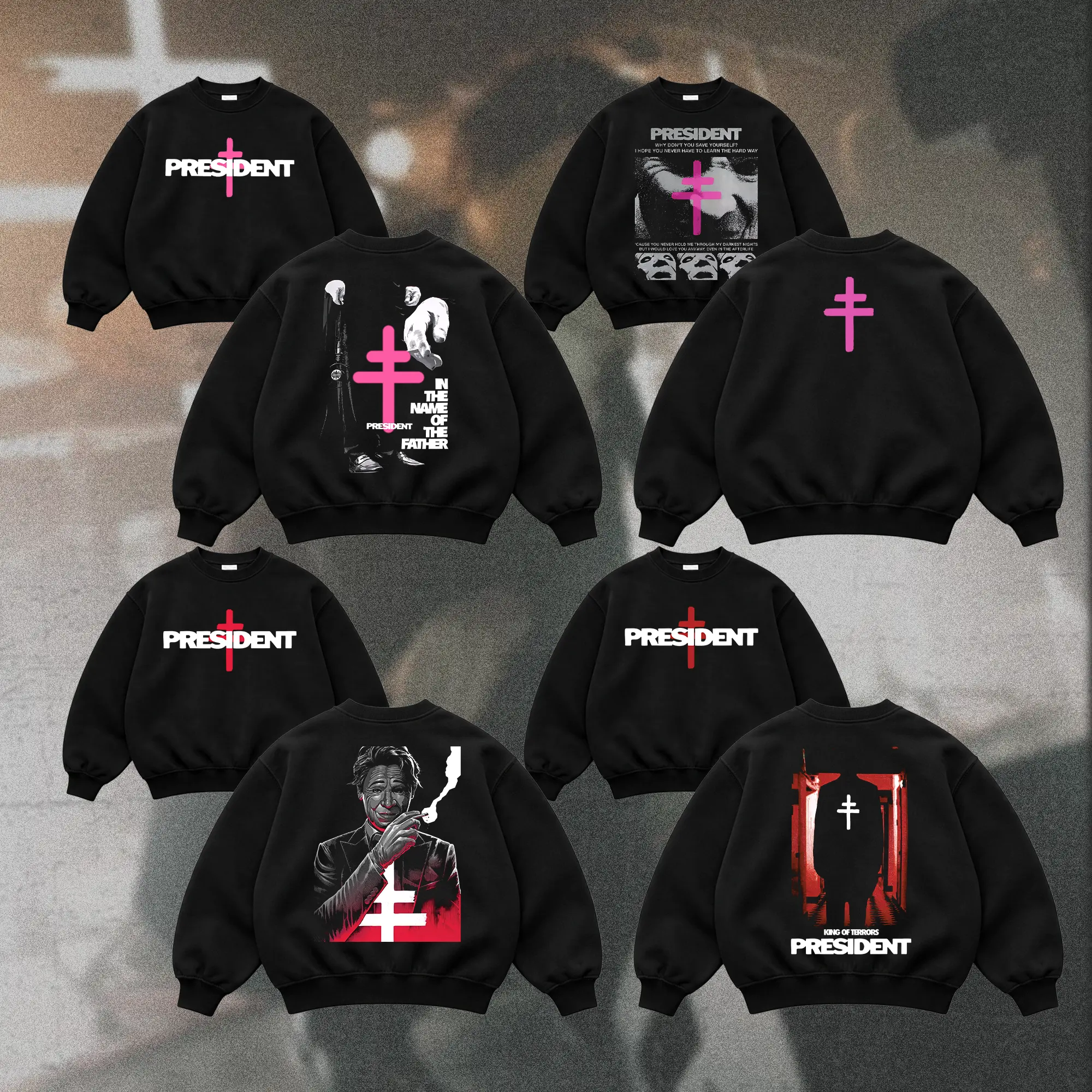[COLLECTION - SWEATSHIRT] President Band Sweatshirt, Gothic Cross Graphic Crewneck, Retro Deathcore Style Sweatshirt, Dark Religious Metal Inspired Crewneck, Heavy Cotton Streetwear, Unisex Gift for Alternative Music Lovers