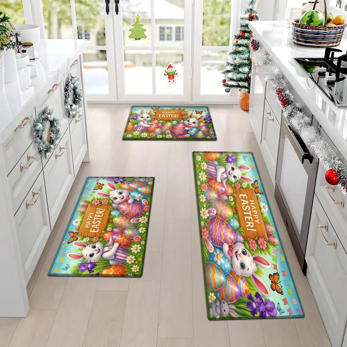 1/2/3PCS Easter Egg Rabbit Butterfly Floor Mat - Wear-Resistant Colored Bathroom Decorative Mat for Home, Garden, Entrance