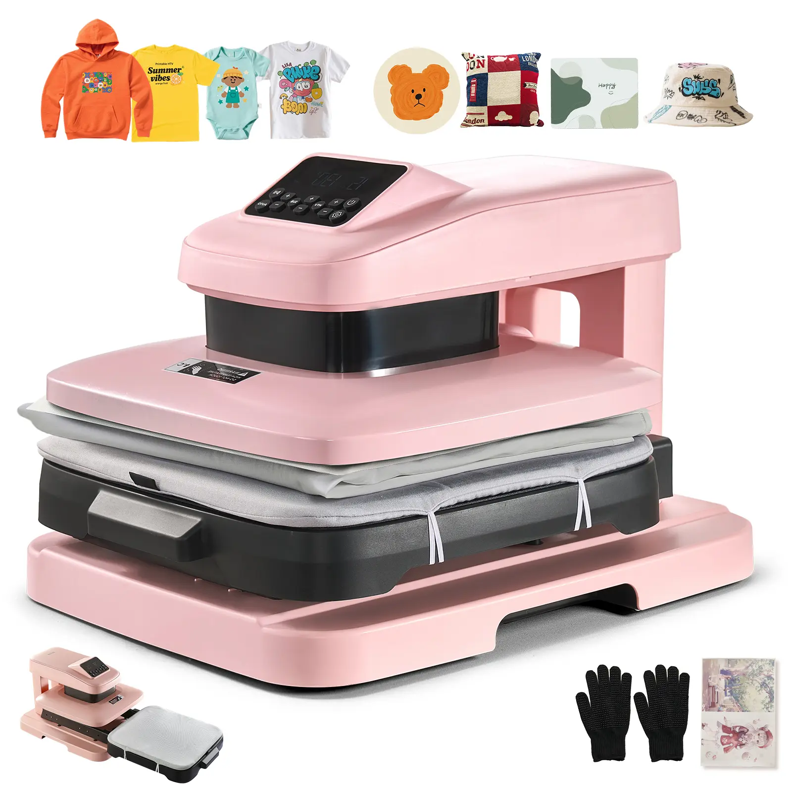 VEVOR 15x15 in Corded Auto Heat Press Machine, Pink Compact T-Shirt Iron with Auto Release, Adjustable Pressure, Digital Display, Rapid Even Heating for Sublimation, Vinyl Projects,techvibes
