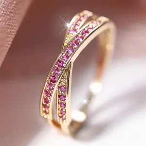 FASHION - Minimalist Stacking Crossed Wedding Bands Black Gold Silver Color Blue Red Green Stone White Zircon Thin Rings For Women Jewelry