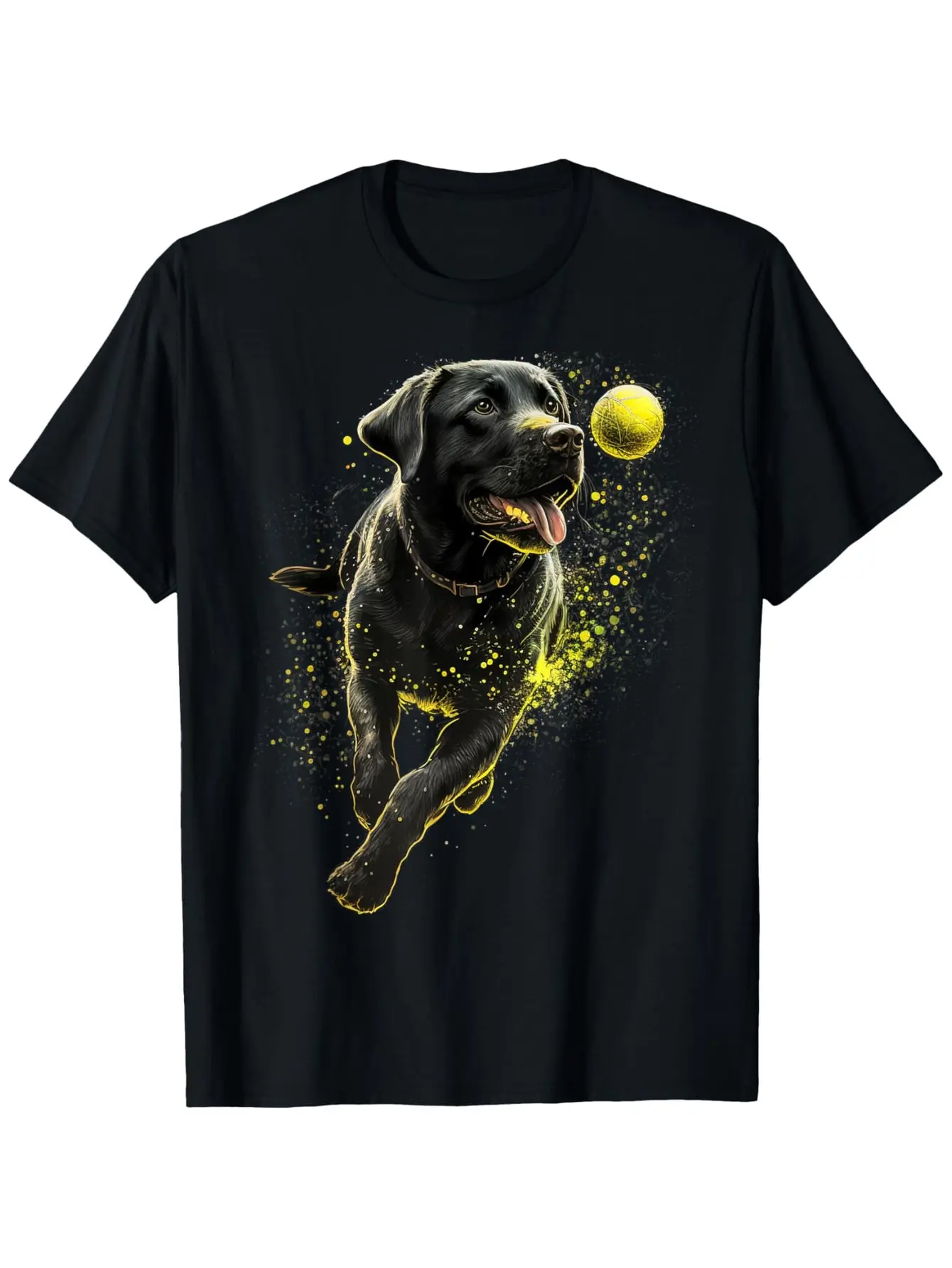 Men'S  Women'S Black Labrador Retriever Chasing Ba unisex soft cotton short sleeve t shirt, vintage graphic casual tee for men women teens, perfect birthday holiday gift for camping travel gym daily street casual wear