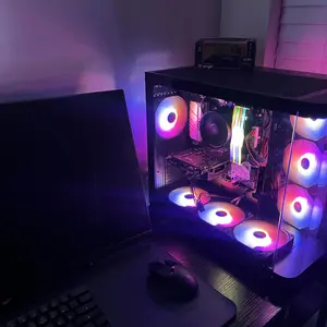 SAMA V60 PC Case, Mid-Tower Computer Case, A Curved Tempered Glass, 7 Pre-Installed ARGB PWM Fans and Fan Hub, USB Type-C, ATX/MATX/ITX Back-Connect Support, 360mm Liquid Cooler Compatible, Black